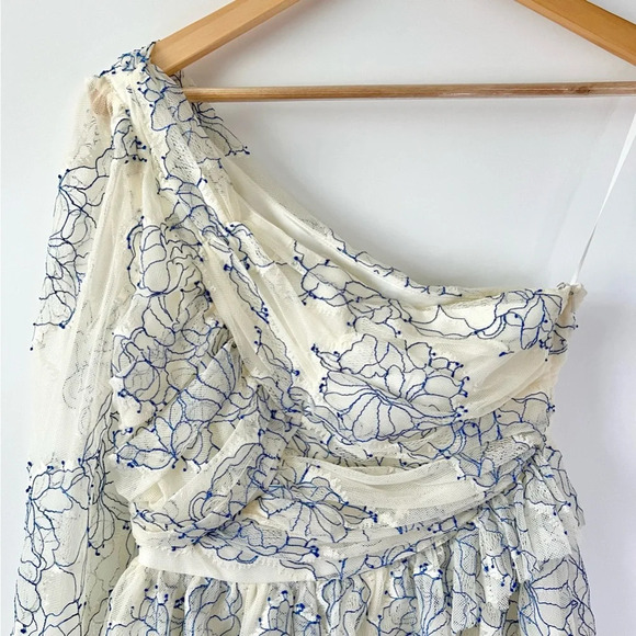 ALICE MCCALL || Isn’t She Lovely Blue and Cream Lace One Shoulder Mini Dress 2 - Picture 9 of 13